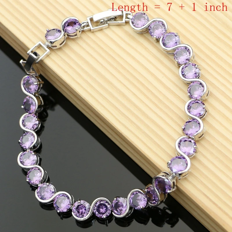 925 Silver Jewelry Sets Big Purple Amethyst Birthstone Earrings Rings Fashion Accessories Necklace Set Wiomen Gift Dropshipping