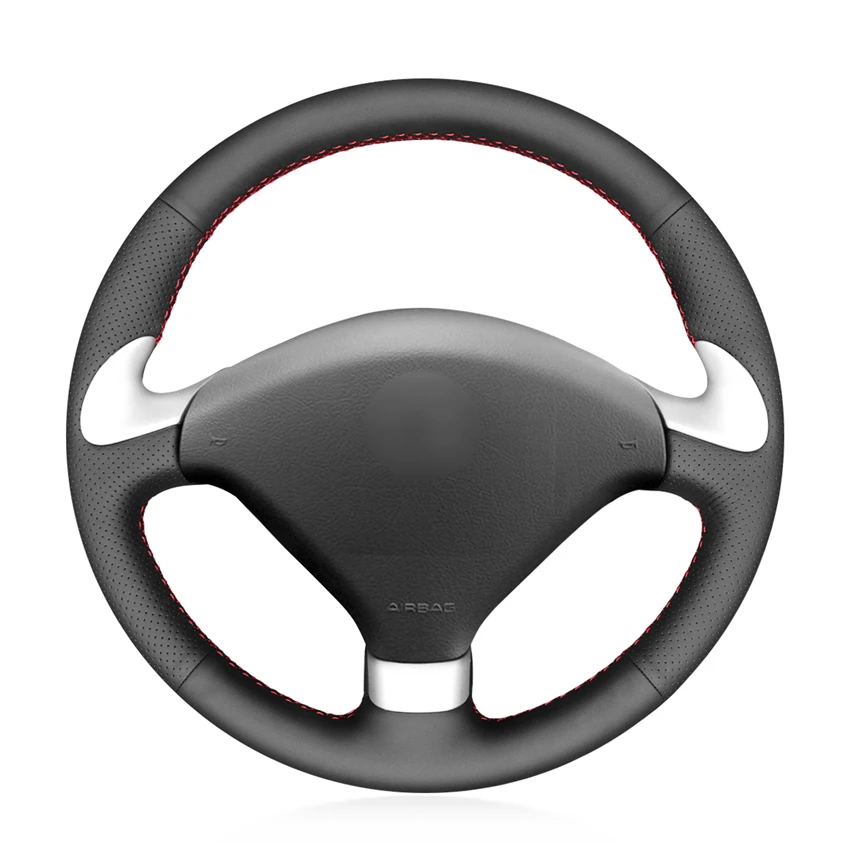 Hand-stitched Black Leather Car Steering Wheel Cover for Peugeot 307 CC 2004 2005 2006 2007