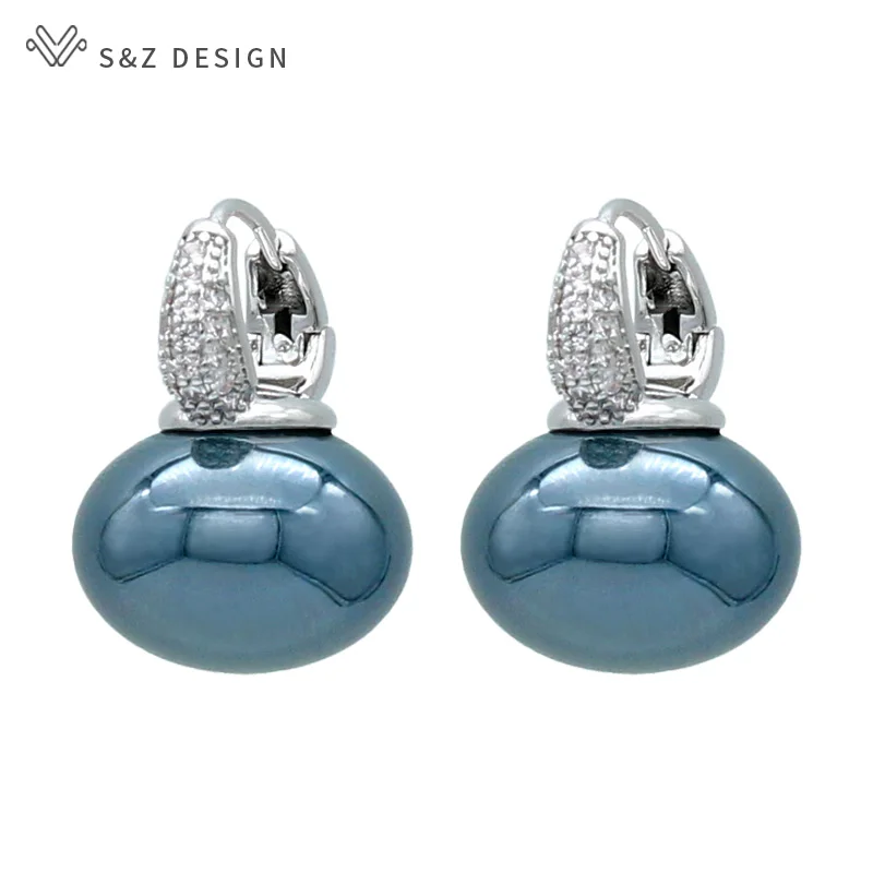 S & Z DESIGN Neue Mode Brot Runde Große Perle Baumeln Ohrringe Für Frauen Hochzeit Schmuck Geschenk Temperament Zirkonia Eardrop – Detail 16