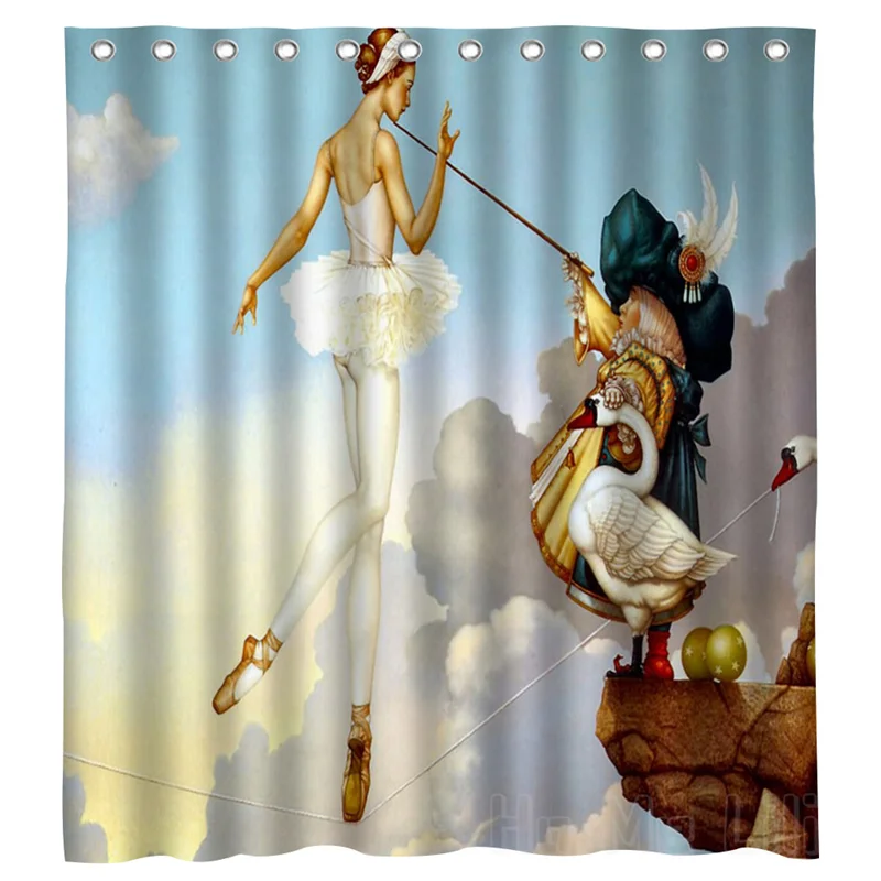 Ballet Tightrope Girl Shower Curtain Fantasy Modern Surrealism Art Illustration Waterproof Bathroom Decor With Hooks