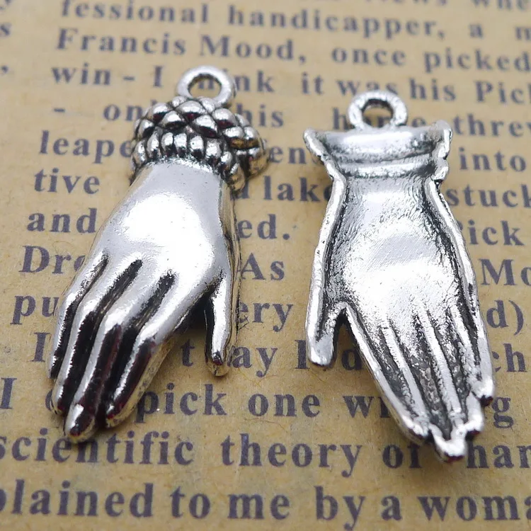 15pcs/Lot 10x26mm Hand Palm Alloy Charms Antique Silver Color Pendants for DIY Jewelry Making Charm