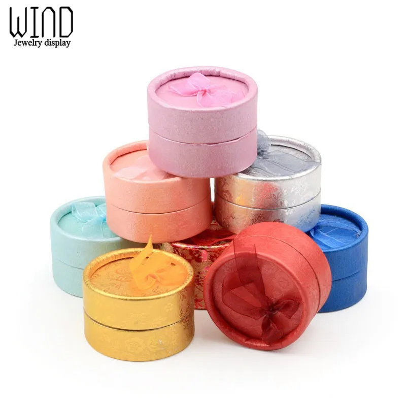 Wholesale 24pcs/lot Multi-color Bow Small Round Ring Box Stud Earrings Jewelry Box Gift Box For Ring Display Jewelry 5.5x3.5cm