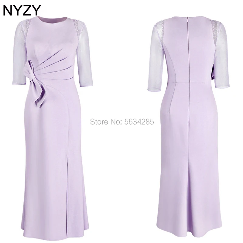 Eleganckie 1/2 rękawy Lilac szyfonowe krótkie sukienki dla matki panny młodej 2020 NYZY M5 formalna sukienka Party Cocktail Wedding Guest Wear