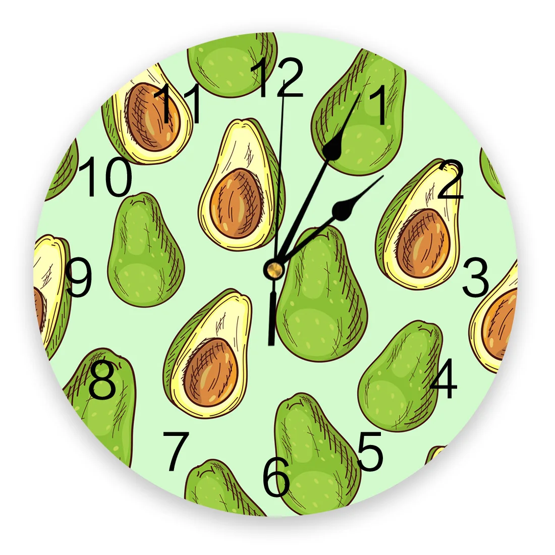 Avocado Green Seed Fruit Skin Wall Clocks Non Ticking for Girl Boy Bedroom Bathroom Kitchen Living Room Office Round Clock