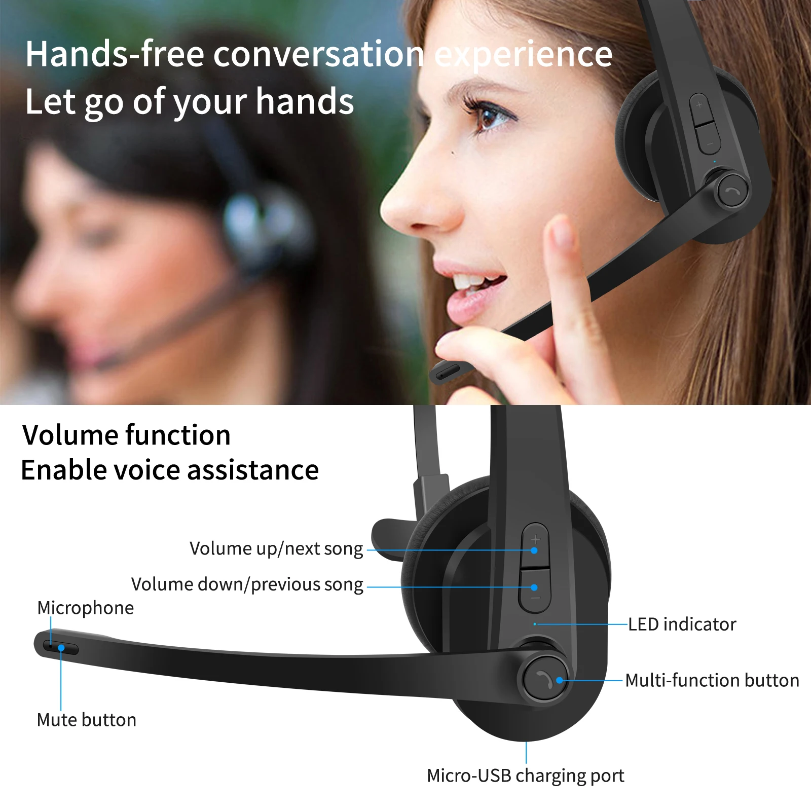 tebe M99 Wireless Microphone Headset Mono Bluetooth Office Earphones Head-Mounted Gaming  Headphones with Noise Cancelling Mute