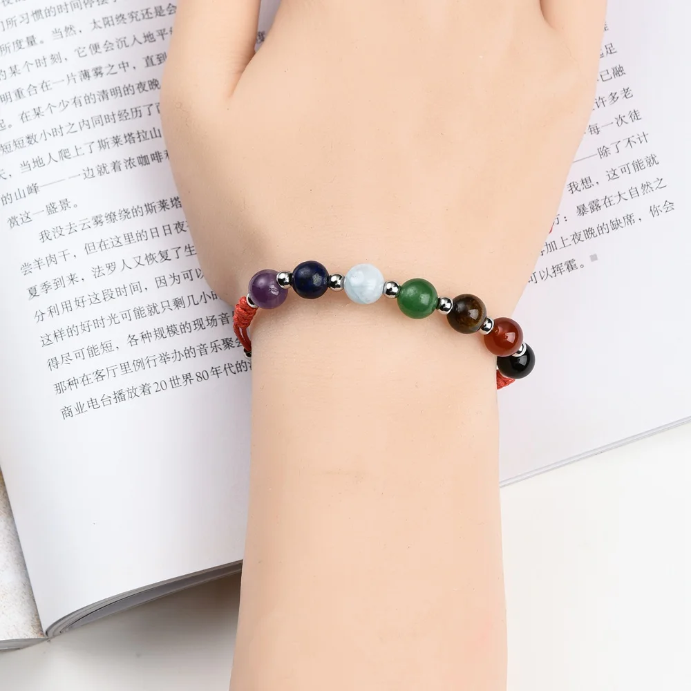QIMOSHI Leather Cuff Bracelets Wrap Bangle Boho  with Natural 7 Chakra Stone  Beads Crystal l for Women Girls boy Gifts