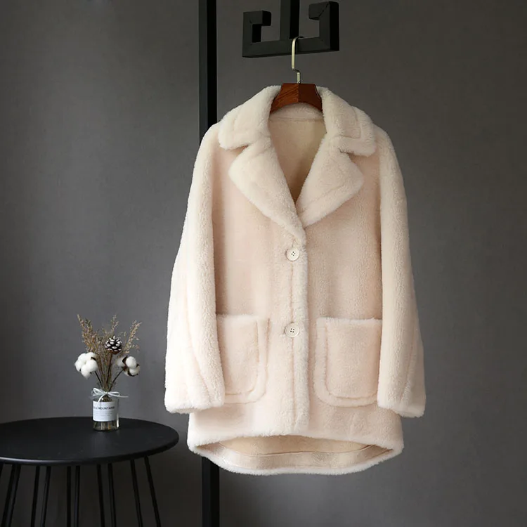 Sheep 100% Wool Jacket Shearling Coat Real Fur Coat Female Autumn Winter Coat Clothes 2020 Suede Lining Manteau Femme L19067