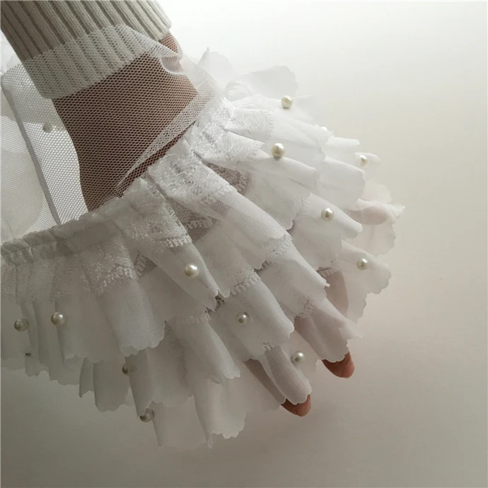 Luxury White Beaded Pleated Chiffon 3D Lace Ribbons Trim For DIY Wedding Garment Dress Collar Applique Guipure Sewing Supplies