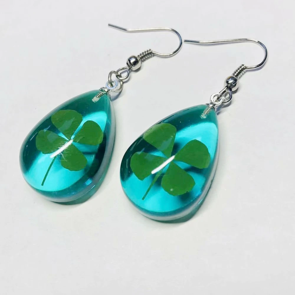 10 pair Fashion Blue Resin Real Four Leaf Clover Earrings for Women Girls Shamrock Drop Earring Wedding Party Jewelry