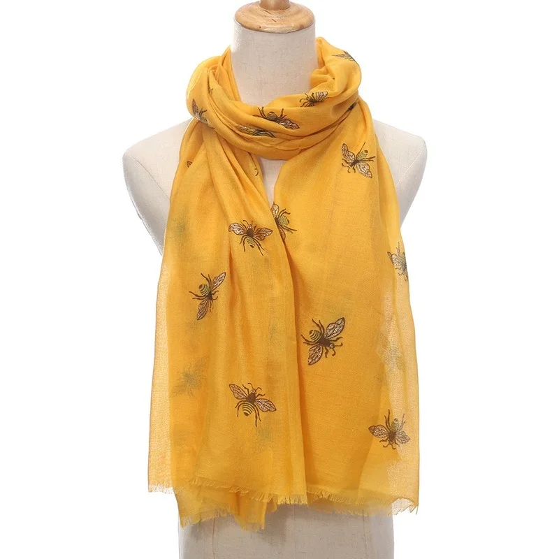 Bee Printing Scarf Lady Scarves Woman Neckerchief Go Out To Travel Accessory Fashion Shawl Wrap Cotton Blends Scarf 180-70cm Big