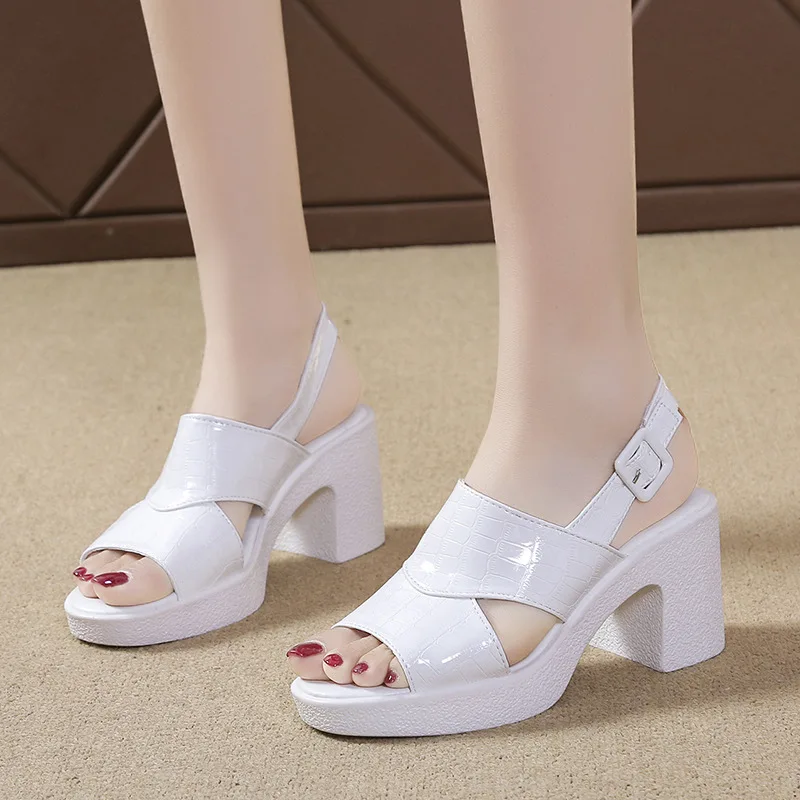 2022 Elegant Women\'S Dress Summer Wedge Shoes Heels Platform Sandals For Female Solid Peep Toe Fish Mouth Size 35 36 37 38 39 40