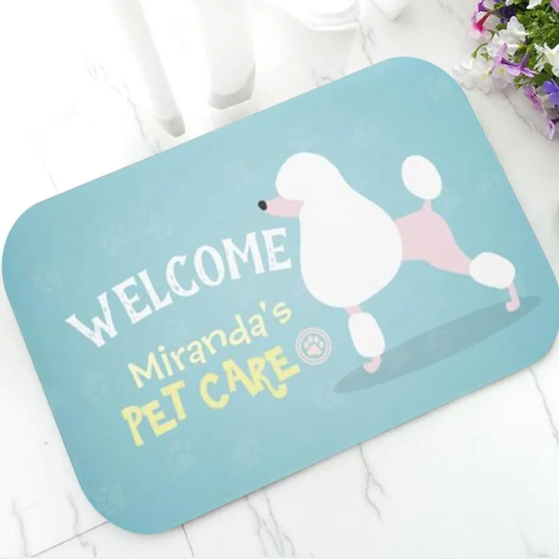 Custom Black Dog Pet Care Sitting Pet Beauty Salon Animal Clinic Welcome Doormat for Front Door Floor Rug Carpet Pup Shop Decor