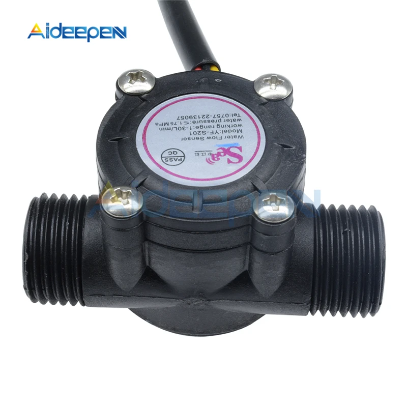 DC 5V-18V Water Flow Sensor Flowmeter Hall Flow Sensor Water Control Liquid Flow Sensor Switch 12V 1-30L/min 2.0MPa YF-S201