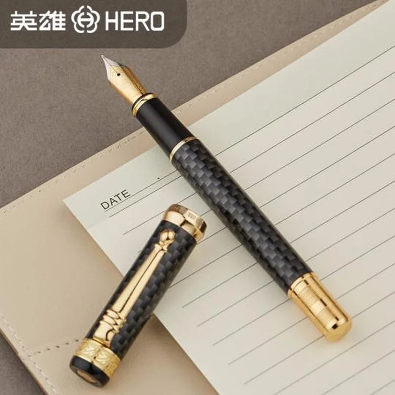 Imagem -03 - Hero 768 Caneta Tinteiro Cinza de Fibra de Carbono com Clipe Dourado Irídio Ponta Fina 0.5 mm Conjunto de Presentes para Escritório & Casa