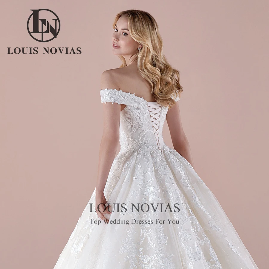 

LOUIS NOVIAS Off Shoulder Wedding Dress Sequined Princess Bridal Gown Beading Appliques A-Line Lace Bride Vestidos De Novia