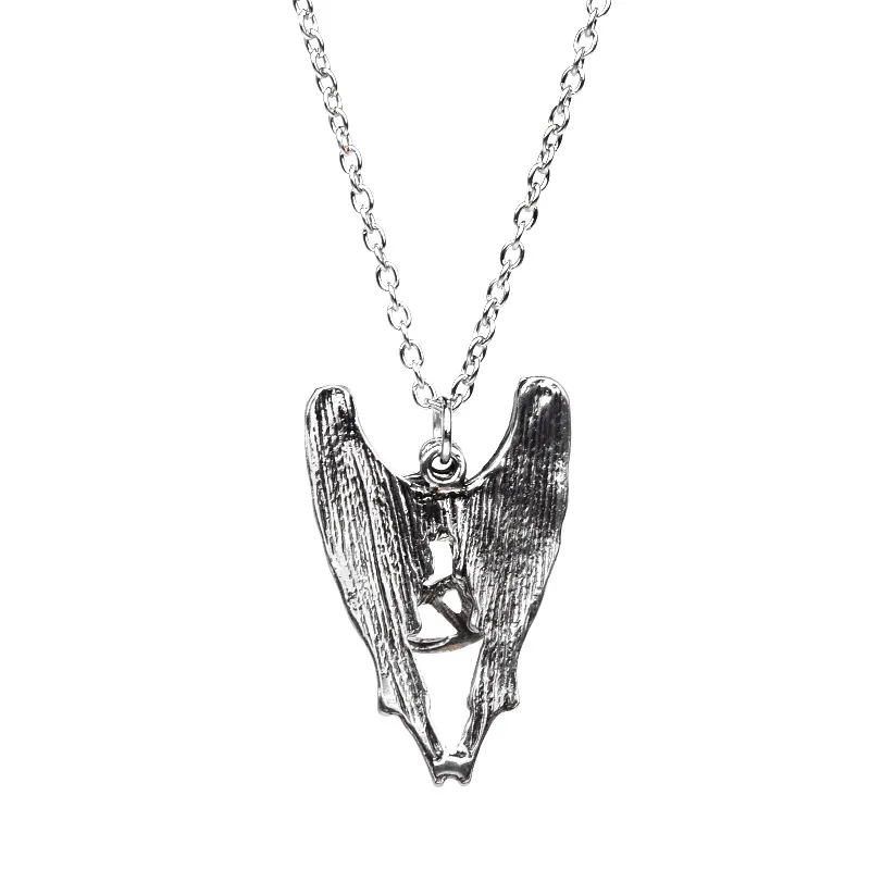 Retro Movie  Supernatural Necklace Pentagram Pentacle Castiel Angel Wings Vintage Antique Silver Color Pendant Amulet Jewelry Me