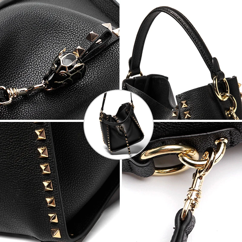 Borse Di Cuoio Genuino Donne Borsa Con Tracolla Rivettata Donne Causale Messenger Sacchetto di Spalla di Lusso Borse di Marche di Stilisti Borse