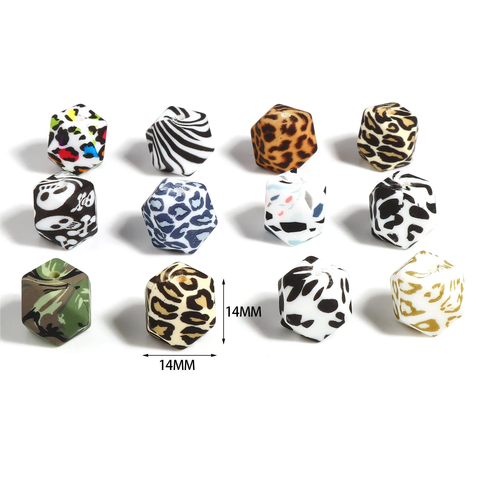 Silicone Spacer Beads Geometric Multicolor Zebra Stripe Pattern Faceted Loose Beads DIY Bracelets Jewelry About 14mm x 14mm,5PCs
