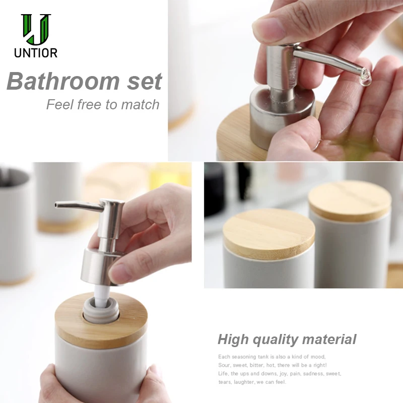 UNTIOR 3PCS Ceramic Bathroom Accessories Set Fashion Soap Dispenser Toothbrush Holder Tumbler Ceramic Household Bathroom Product