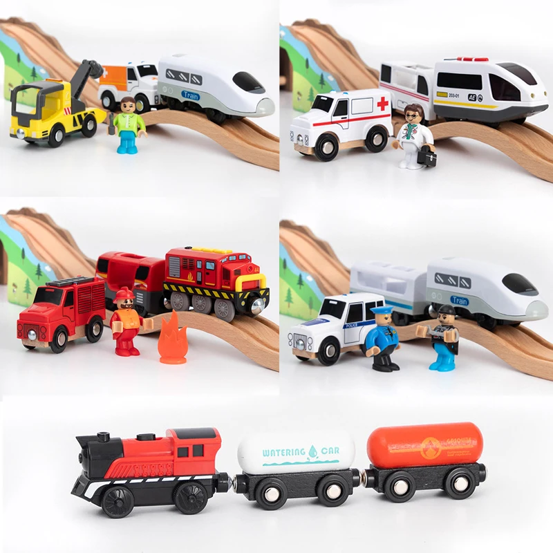 Kids Electric Train Set Locomotive Magnetic Train Diecast Slot Toy Fit for Wooden Train Railway Track Toys for Children Gifts