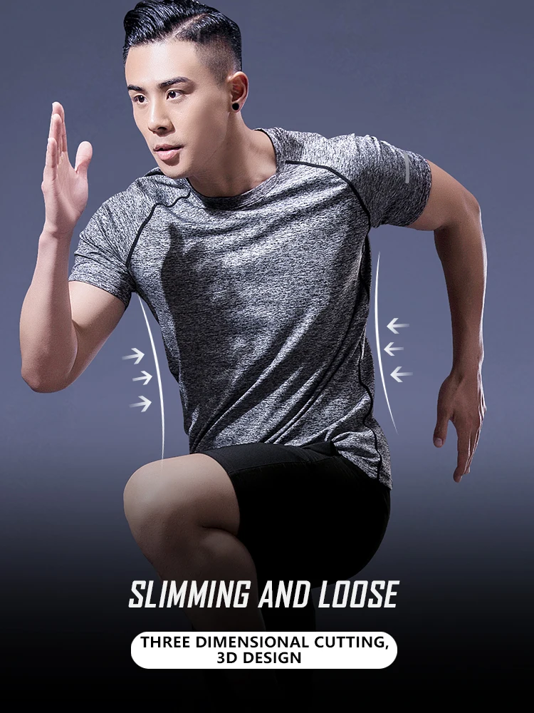 Quick Dry Polyester Running T Hemd Männer Atmungsaktiv Fitness Shirt Training Übung Kleidung Gym Sport Hemd Leichte Tees – Detail 6
