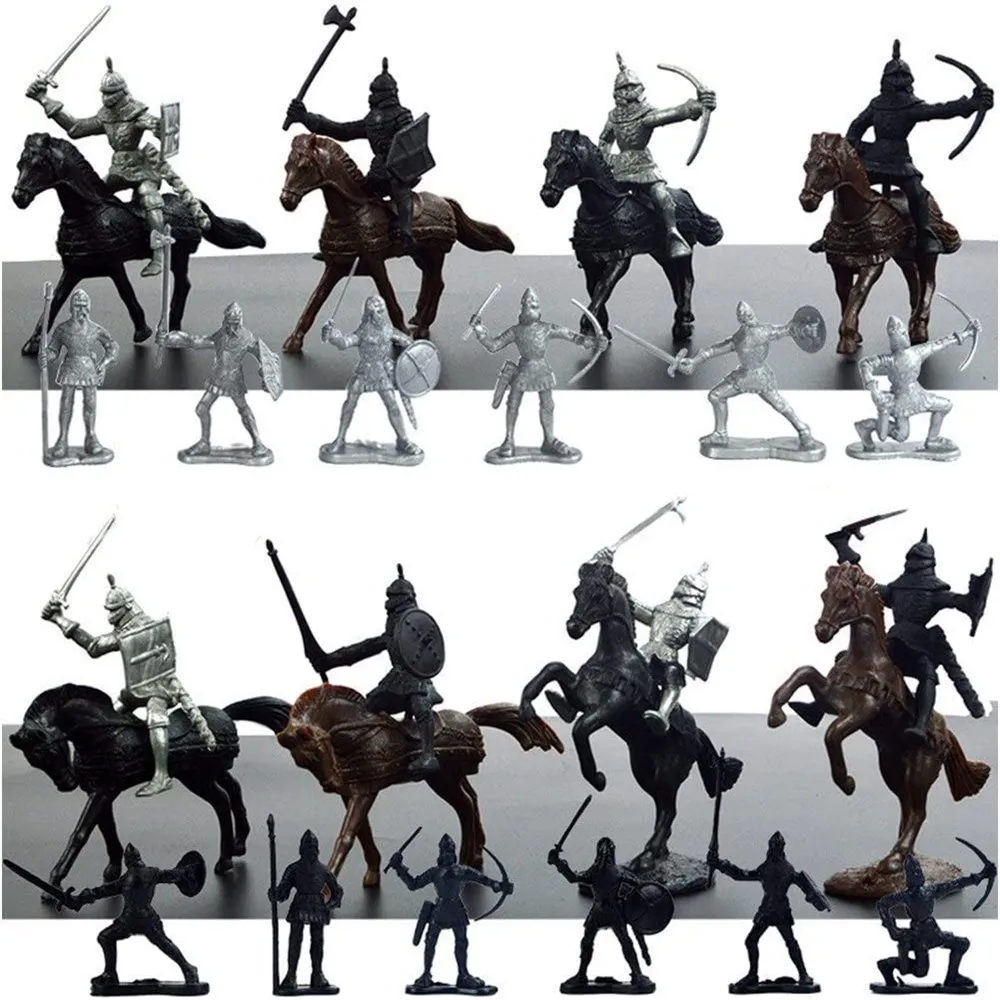 28 peças cavaleiro & cavalos soldado brinquedos exército homens figuras de ação, 3 Polegada meninos crianças brinquedos infantis