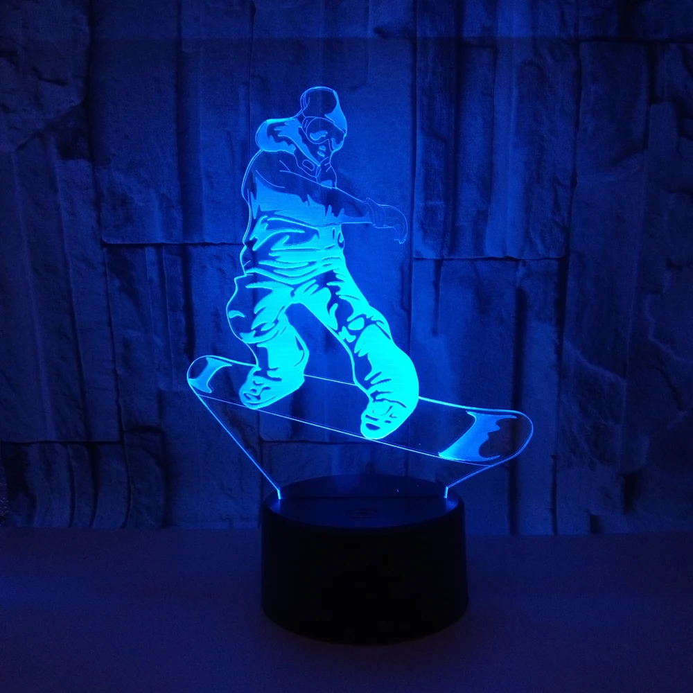 Figure Snow Skating 3D Desk Night Light Coloful Gradient LED Desk Lamp Touch Button Table Lampara Child Birthday Gift