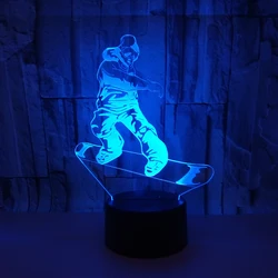 Figura neve patinação 3d desk light night light coloful gradiente led lâmpada de mesa botão toque mesa lampara presente aniversário da criança