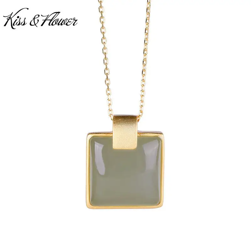 

KISS&FLOWER NK203 Fine Jewelry Wholesale Fashion Woman Girl Bride Mother Birthday Wedding Gift Vintage Square 24KT Gold Necklace