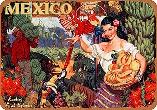 Mexico Land of Tropical Splendor Wall Poster Tin Sign Vintage BBQ Restaurant Dinner Room Cafe Shop Decor