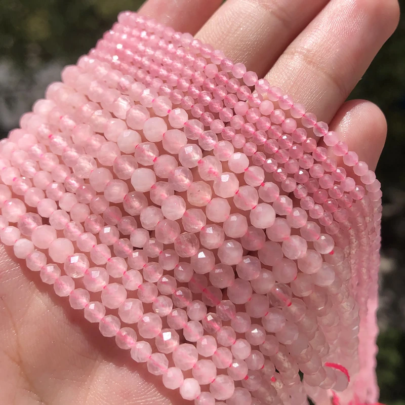 Natural Faceted Rose Pink Quartz Small Beads 2 3 4 mm Waist Stone Beads for Jewelry Making DIY Bracelet Earrings Accessories