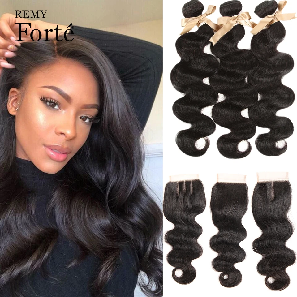 Remy Forte Body Wave Bundles With Closure 30 Inch Bundles With Closure Peruvian Hair Weave Bundles 3/4 Bundles Remy Human Hair