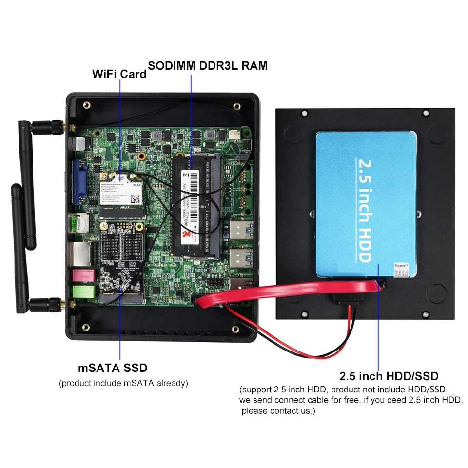 Imagem -03 - Mini Computador pc Fanless Htpc Intel Core I55200u Celeron Windows 10 Pro Desktop Ddr3l Wifi Vga Gráficos Barato