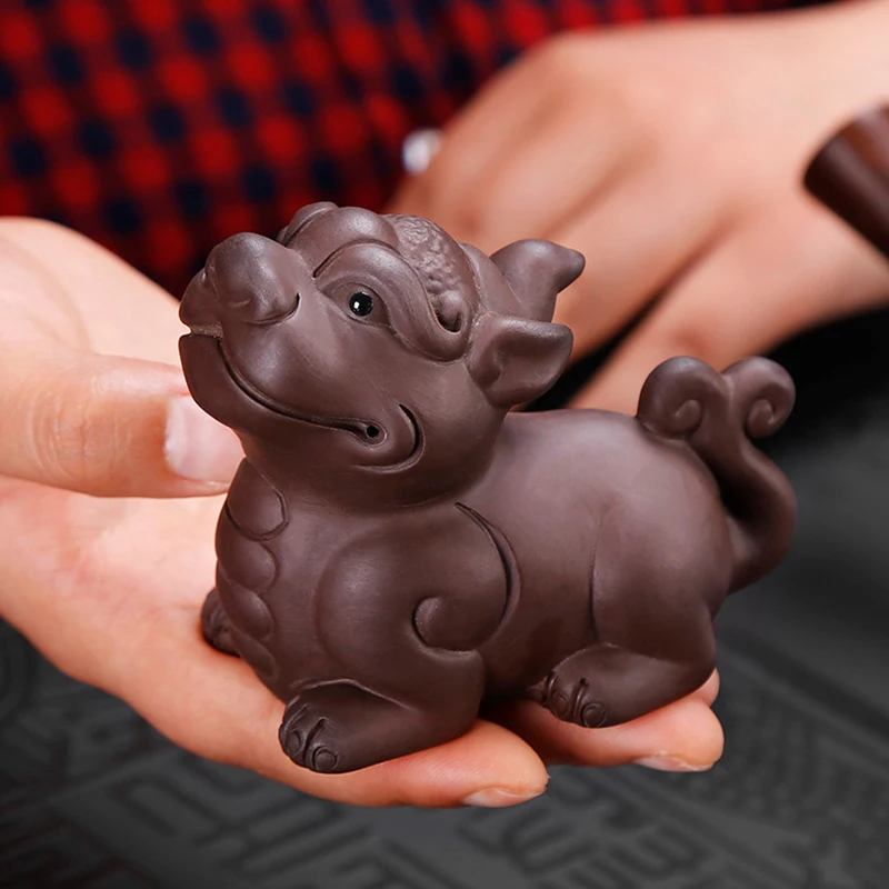 Creative Purple Clay Small Tea Pet Ornament Handmade Crafts Animal Figurine Tea Ceremony Accessories Tea Table Decoration