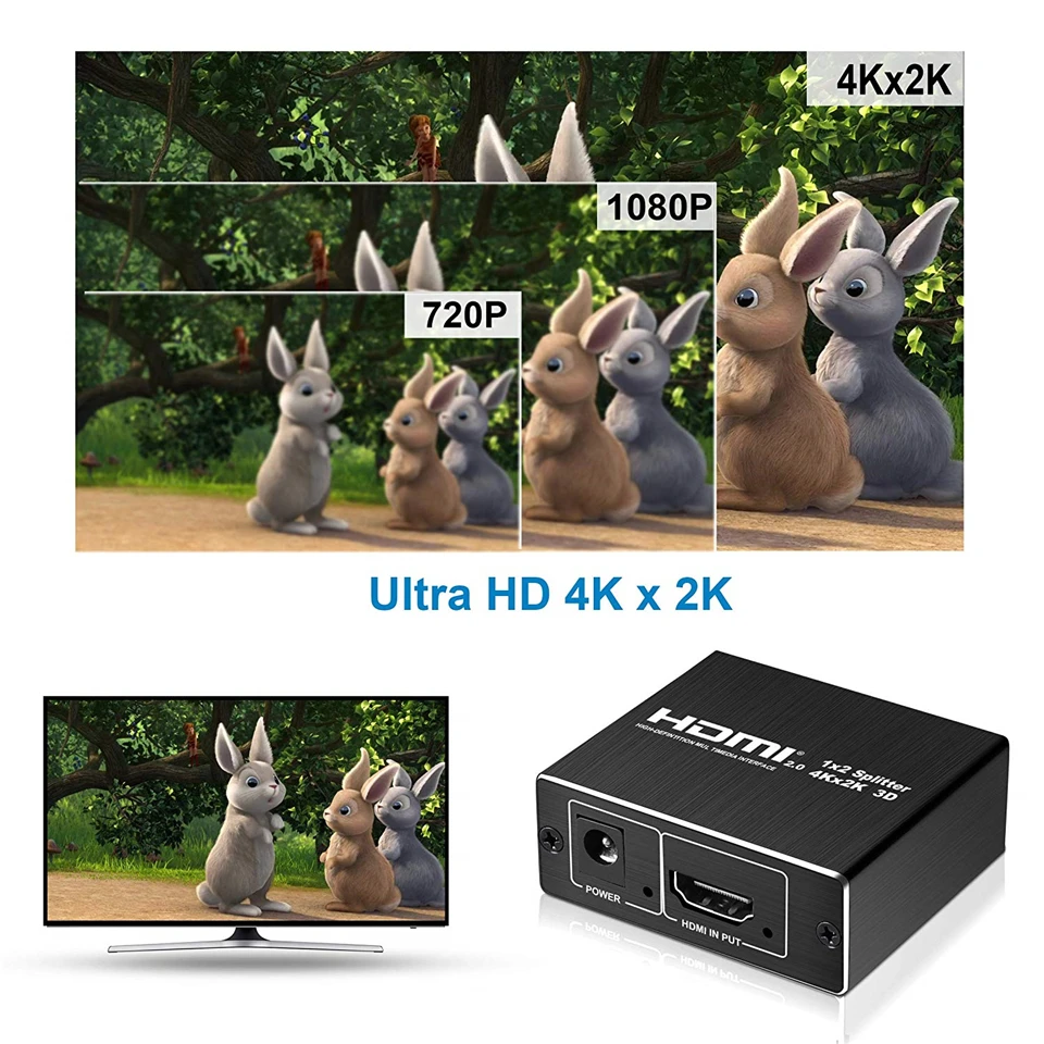 2024 Best 4K UHD HDMI Splitter 2.0 1x2 HDMI 2.0 Splitter HDCP 1.4 Splitter HDMI 2.0 4K HDMI2.0 Splitter For Blu-ray DVD PS3 PS4