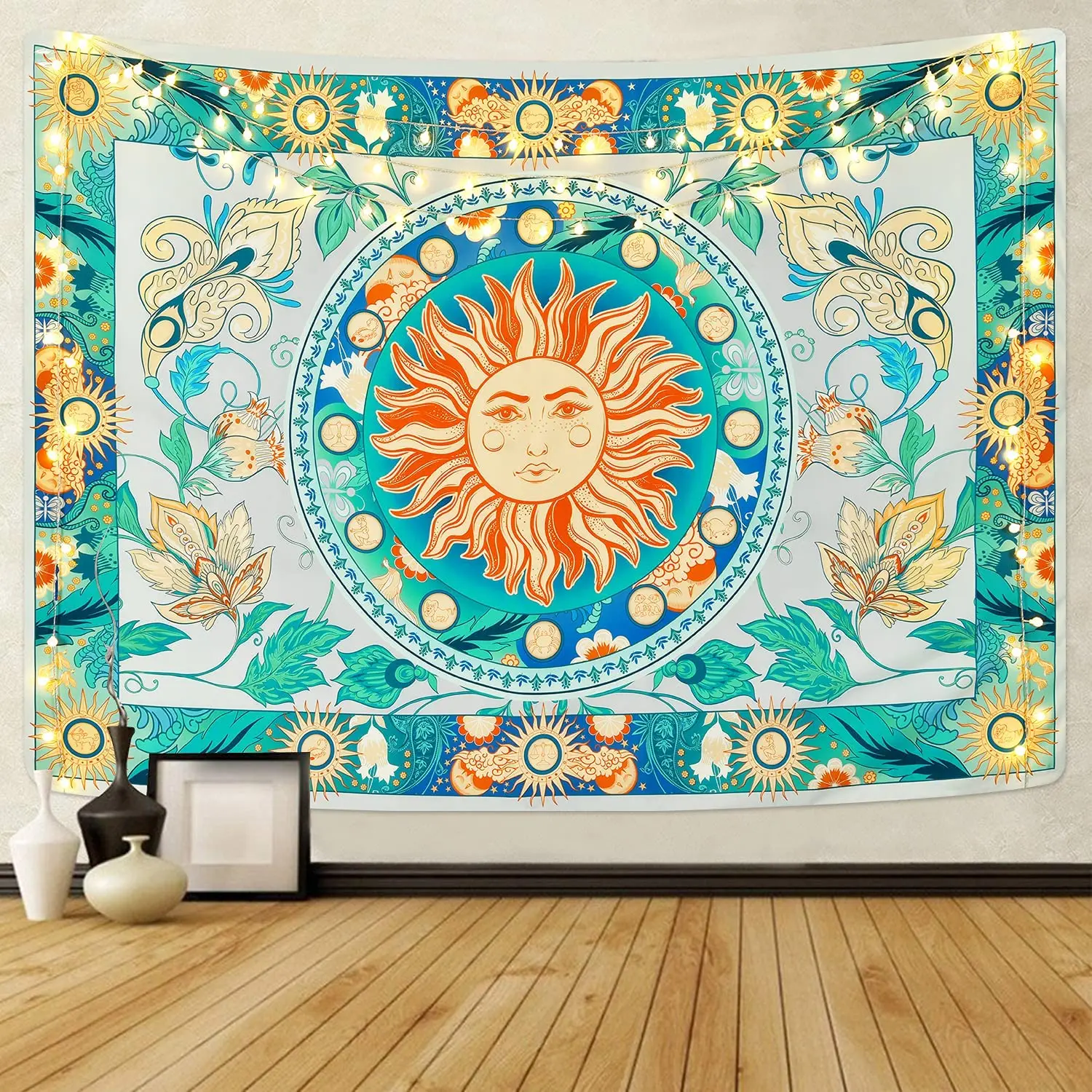 

Burning Sun Tapestry Flower Vines Tapestries Vintage Floral Tapestry Mystic Tapestry Hippie Tapestry Wall Hanging for Room