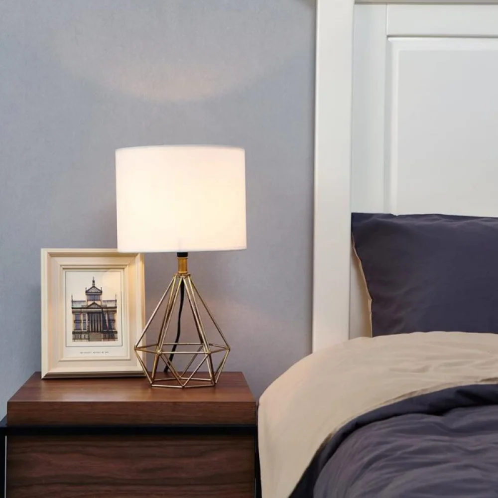 

Simple Post-modern Living Room Led Table Lamp Bedroom Wrought Iron Diamond Cloth Shade Lamp Personality Creative Decoration