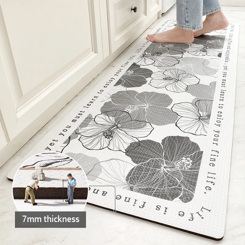 PU Leather Kitchen Mat Washable Non-Slip Kitchen Floor Water And Oil Proof Long Rug Entrance Door Mat  Decor For Kitchen