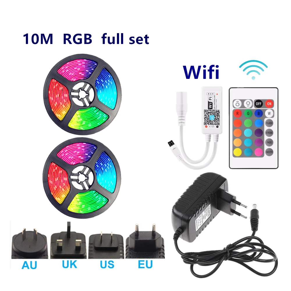 flexivel led tira de luz 60 leds m smd 2835 rgb led strip wifi led controlador ue uk adaptador plug para casa 5m 10m 15m 20m 12v 01