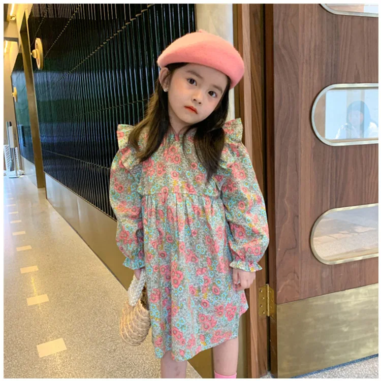 Girls Dress 2020 Autumn New Ruffles Sweet Long-Sleeved Dress Children Baby Kids Spring Princess Flower Dress Children Clothing