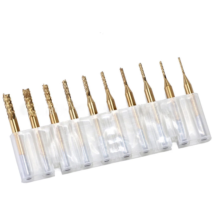 10pcs/set 0.8-3.175mm Carbide Milling Cutter Kit Corn Milling Cutter Wood Carving Edge Thread Mills Cutter PCB Drill Bit Tools