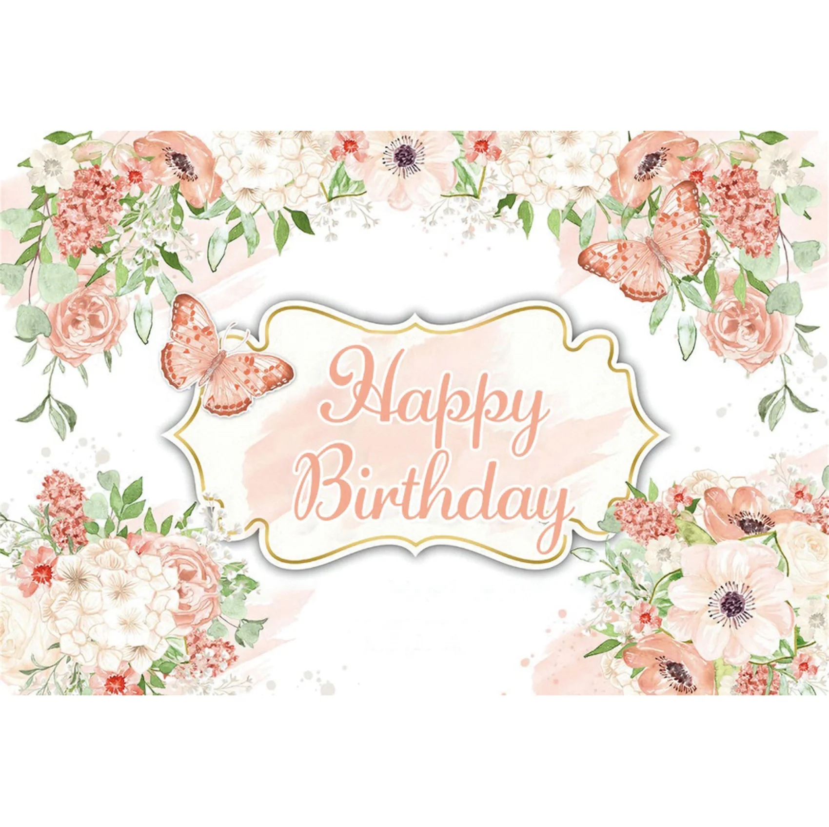 Laeacco Happy วันเกิดภาพพื้นหลังดอกไม้ผีเสื้อแสดงเด็กถ่ายภาพฉากหลังสำหรับ Photo Studio