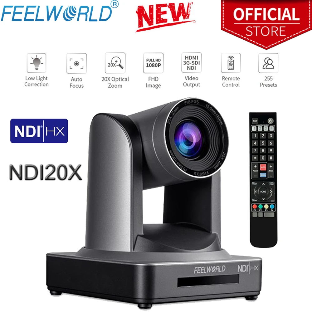 FEELWORLD NDI20X PTZ Video Conference Camera With 20X Optical Zoom 3G-SDI/HDMI/NDI/IP Live Streaming HD1080P@60fps PoE Supported