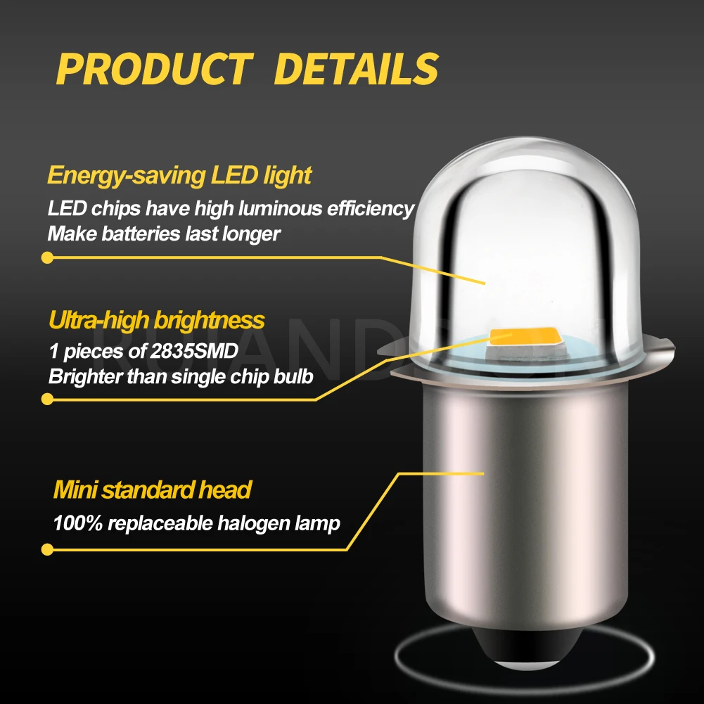 2Pcs P13.5S PR2 DC 3V 6V 4.5V 18V 3000K Warm White 2835SMD LED Bike Work Light Bulb Torch Headlight Mini Head Lamp Flashlight