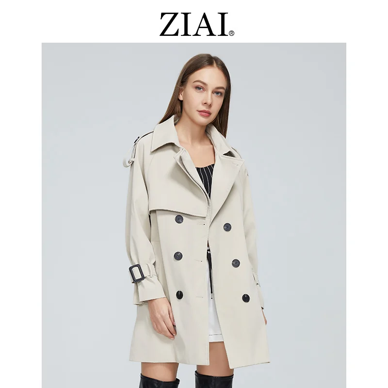 ZIAI 2022แจ็คเก็ตสตรีฤดูใบไม้ผลิผู้หญิงคู่คลาสสิก Double Breasted Trench Coat ผู้หญิงเสื้อกันฝนกันน้ำธุรกิจ Outerwear ZS-DS21