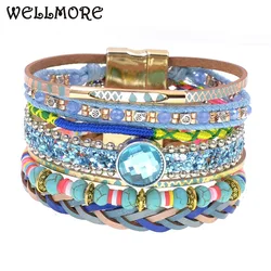 WELLMORE new bohemia bracelets for women charm beaded stone bracelets fashion leather bracelets female jewelry drop shipping