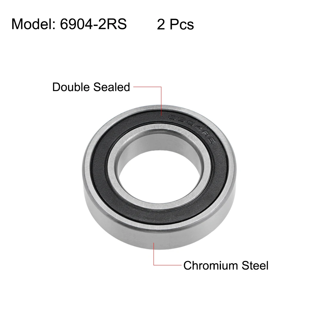 uxcell 2pcs 6904-2RS Deep Groove Ball Bearings 20mm x 37mm x 9mm Double Sealed Chrome Steel Z2 ABEC1 for Home Office DIY