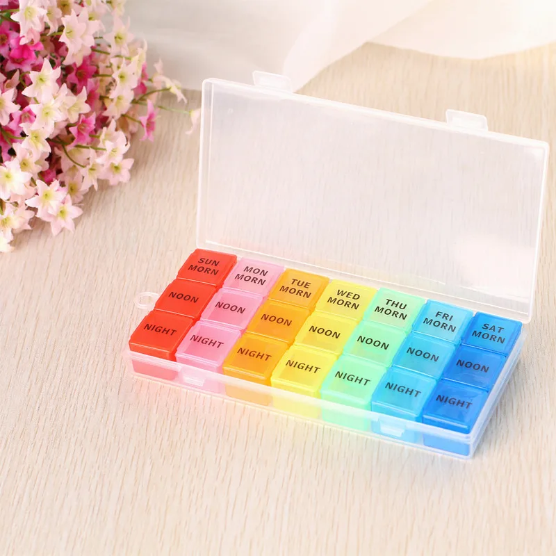 Weekly 7 Days 21 Pill Medicine Box Drug Tablet Independent Lattice Pill Storage Box Supplements Vitamins Pill Case