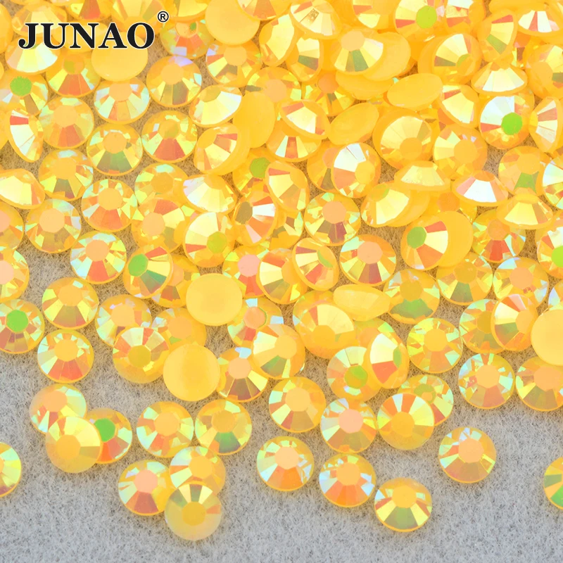 JUNAO 2mm 3mm 4mm 5mm 6mm Wholesale Jelly White AB Nail Rhinestones Non Hotfix Strass Crystal Flatback Resin Glitter Stone Bulk