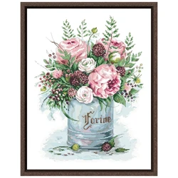 Pink rose cross stitch kits flower pattern design 18ct 14ct 11ct unprint canvas embroidery DIY needlework